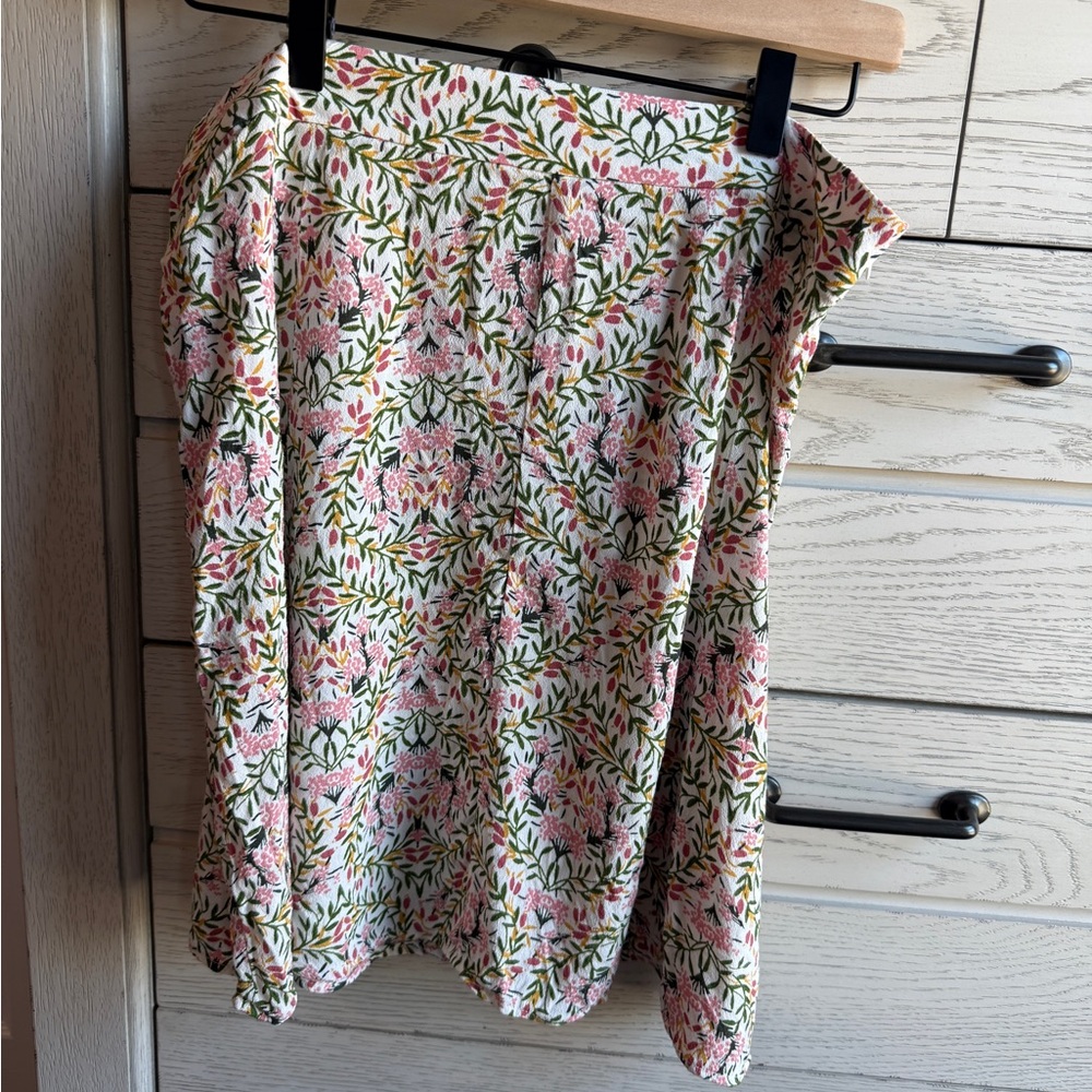 LOFT Pink and Green Floral A-Line Skirt